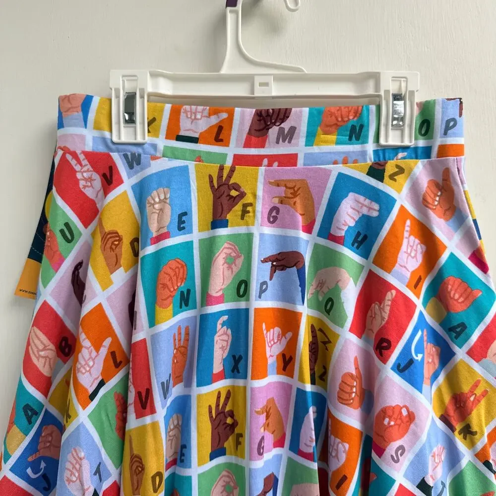 Svaha USA ASL Sign Language Alphabet Organic Cotton Twirl Skirt Pockets XS NWT